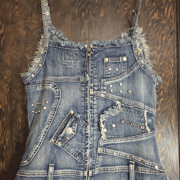*RARE* Platinum Plush Edgy Blue Denim Patchwork Dress Sz M - Picture 11 of 16